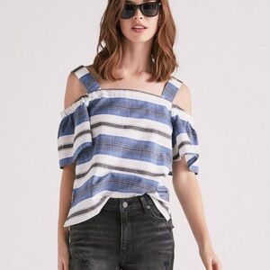 🌻Lucky Brand Cold Shoulder Blouse Blue Stripes Size Medium